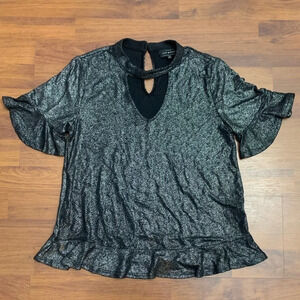 Lucky Brand Black Shimmer Blouse Ruffle Sleeves